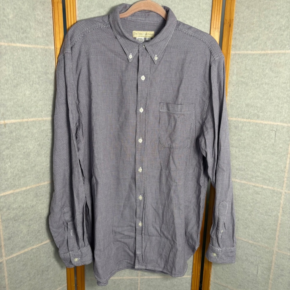 VTG The Territory Ahead Mens Large Purple Micro Check Cotton Button Down Shirt